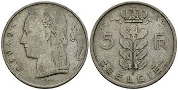 Бельгия 5 франков 1949 BELGIE KM 135 медно-никель 4172-552