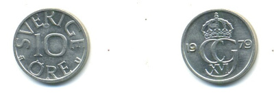 Швеция 10 эре 1979 U Карл XVI Густав (1973- ) KM 850 медно-никель 4379-651