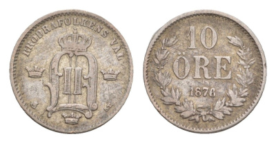Швеция 10 эре 1876 Оскар II (1872-1907) KM 737 серебро 1518-811