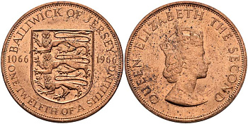 Джерси 1/12 шиллинга 1966 900 лет Нормандскому завоеванию KM 26 бронза UNC 4512-332