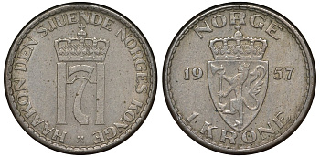 Норвегия 1 крона 1957 Хокон VII (1905-1957) KM 397 медно-никель 4128-1217