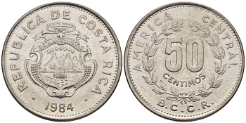 КОСТА-РИКА 50 СЕНТИМО 1984 В.С.С.R. KM 209.2 нержавеющая сталь 66-946