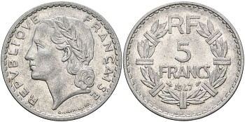 Франция 5 франков 1947 KM 888b алюминий 4607-112