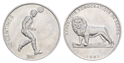 ДР Конго 50 сантимов 2002 Футболист KM 75 алюминий UNC 4544-855