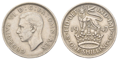 Великобритания 1 шиллинг 1947 Георг VI (1936-1952), Английский герб KM 863, Spink 4103 медно-никель 4707-1057