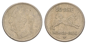 Норвегия 50 эре 1964 Улаф V (1957-1991) KM 408 медно-никель 4635-432