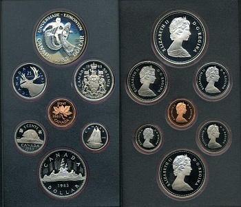 Канада набор из 7 монет 1983 XII летняя Универсиада в Эдмонтоне, оригинальная коробка и сертификат KM PS3 PROOF 7-6-1-11