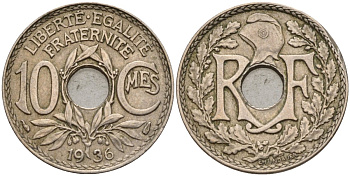 Франция 10 сантимов 1936 KM 866a, Le Franc 138.3 медно-никель 4143-1032