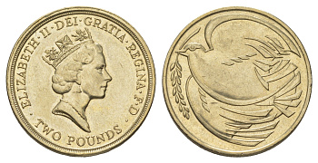Великобритания 2 фунта 1995 50 лет победе во Второй Мировой Войне KM 970, Spink 4315 (K5) никель латунь aUNC 4179-126