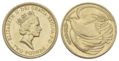 Великобритания 2 фунта 1995 50 лет победе во Второй Мировой Войне KM 970, Spink 4315 (K5) никель латунь aUNC 4179-126