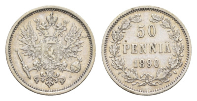 Россия для Финляндии 50 пенни 1890 L, Александр III (1881-1894) Биткин 234 серебро 4643-146