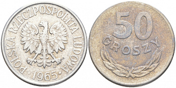 Польша 50 грошей 1965 MW KM 48.1, Parchimowicz 210b алюминий 68-327