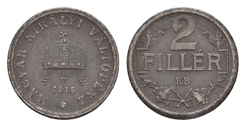 Венгрия 2 филлера 1918 KB, Карл I (1916-1918) KM 497 железо 4658-326