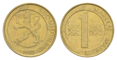 Финляндия 1 марка 1996 KM 76 алюминиевая бронза 4648-614