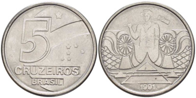 Бразилия 5 крузейро 1990 фермер KM 618.1 нержавеющая сталь 3851-1216