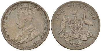 Австралия 1 шиллинг 1920 M, Георг V (1910-1936), самый редкий год тиража KM 26 серебро 71-1632