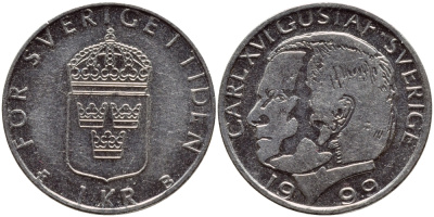 Швеция 1 крона 1999 Карл XVI Густав (1973- ) KM 852a медно-никель 89-732