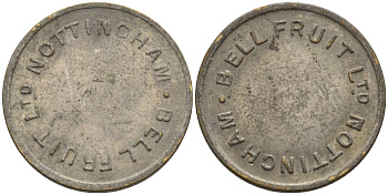 Англия игровой жетон ND BELL FRUIT, Ltd NOTTINGHAM, диаметр 18,5 мм. белый металл 4585-662