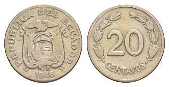 Эквадор 20 сентаво 1946 KM 77.1b медно-никель 4640-1225