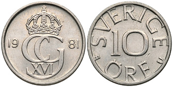 Швеция 10 эре 1981 U Карл XVI Густав (1973- ) KM 850 медно-никель 4115-1254