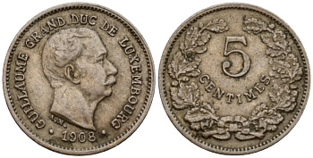Люксембург 5 сантимов 1908 Вильгельм IV (1905-1912) KM 26 медно-никель 4602-349