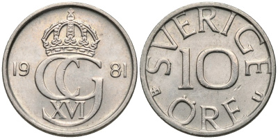 Швеция 10 эре 1981 U Карл XVI Густав (1973- ) KM 850 медно-никель 4115-1254