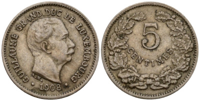 Люксембург 5 сантимов 1908 Вильгельм IV (1905-1912) KM 26 медно-никель 4602-349