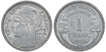 Франция 1 франк 1957 B KM 885a.2 алюминий 4163-436
