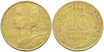 ФРАНЦИЯ 10 САНТИМОВ 1977 ТИП MARIANNE KM 929 медь алюминий никель 3309-1057
