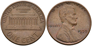 США 1 цент 1959 Авраам Линкольн KM 201 медь цинк 4564-324