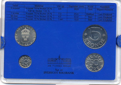 Швеция набор монетного двора из 4 монет 1987 в пластике, Карл XVI Густав (1973- ) KM MS43 UNC 4-3-7-152