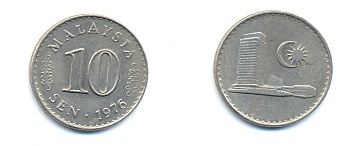 Малайзия 10 сенов 1976 здание Парламента KM 3 медно-никель 4379-528