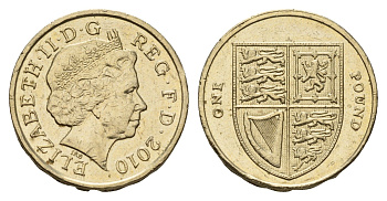 Великобритания 1 фунт 2010 Елизавета II (1952-2022) KM 1113 никель латунь 4675-731