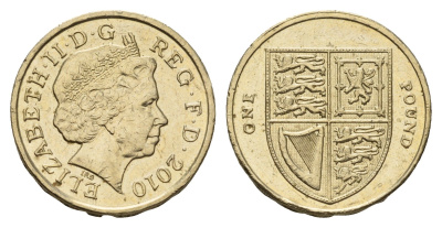 Великобритания 1 фунт 2010 Елизавета II (1952-2022) KM 1113 никель латунь 4675-731