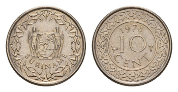 Суринам 10 центов 1978 KM 13 медно-никель 4649-969