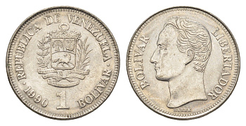 Венесуэла 1 боливар 1990 Симон Боливар Y 52a.2 сталь плакированная никелем 4662-911