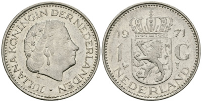 Нидерланды 1 гульден 1971 Юлиана (1948-1980) KM 184a никель 4579-536