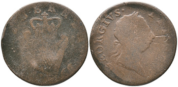 ИРЛАНДИЯ 1/2 ПЕННИ 1766 ГЕОРГ III, SHORT BUST KM 137 медь 47-812