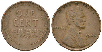 США 1 цент 1944 Авраам Линкольн  KM A132 латунь 211-1216