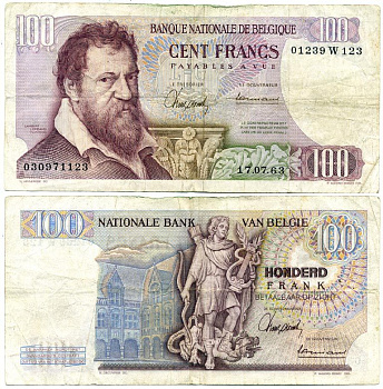 БЕЛЬГИЯ 100 ФРАНКОВ 1962 Pick 134a бумага 7523-53-1-1