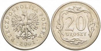Польша 20 грошей 2001 MW KM 280 медно-никель 112-1253