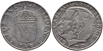 Швеция 1 крона 1978 Карл XVI Густав (1973- ) KM 852 медь плакированная медно-никелем 4397-851