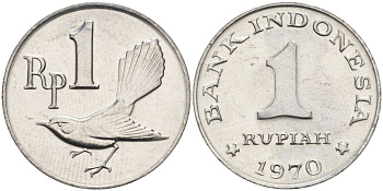 Индонезия 1 рупия 1970 птичка мухоловка KM 20 алюминий UNC 4153-546