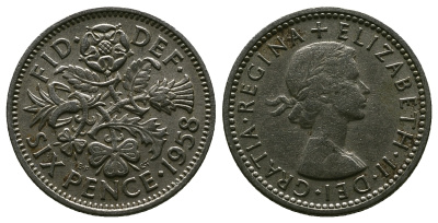 Великобритания 6 пенсов 1958 Елизавета II (1952-2022) KM 903, Spink 4149 медно-никель 4381-668