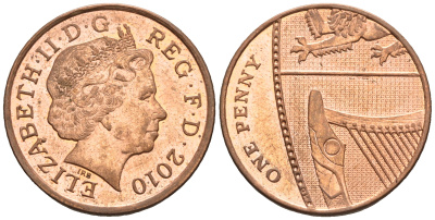 Великобритания 1 пенни 2010 Елизавета II (1952-2022) KM 1107, Spink B6 сталь плакированная медью 4609-719
