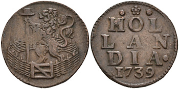 Голландия (Holland), Нидерланды 1 дуит 1739 KM 80 медь 1528-113