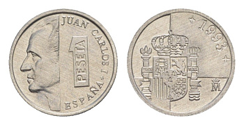 Испания 1 песета 1993 M, Хуан Карлос I (1975-2014) KM 832 алюминий UNC 4644-952
