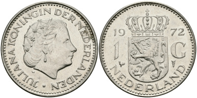 Нидерланды 1 гульден 1972 Юлиана (1948-1980) KM 184a никель 94-632