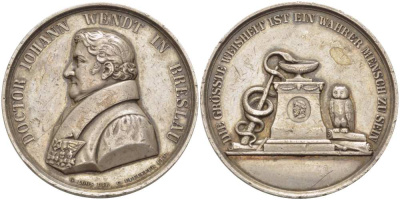 Германия медаль ND (1833) доктор Йоханн Вендт (1777-1845) профессор университета Бреслау, огромной премудрости истинный человек, медальер Pfeuffer, диаметр 41 мм., вес 27,85 гр. Slg. Brettauer 1320 серебро 1084-4-33