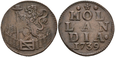 Голландия (Holland), Нидерланды 1 дуит 1739 KM 80 медь 1528-113